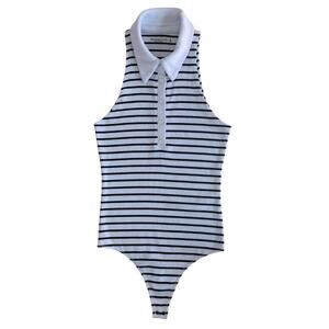 Abercrombie & Fitch Soft A&F Rib Collared Striped Bodysuit Sleeveless One-Piece